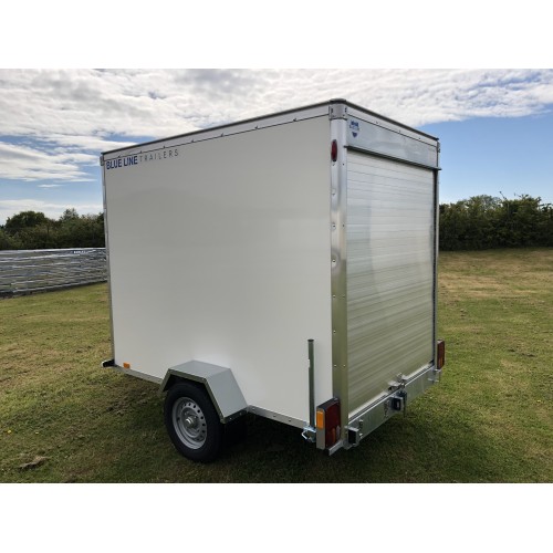 Blue Line 8' x 5' x 6' Trailer Single Axle, Braked, Roller Shutter, 1300kg